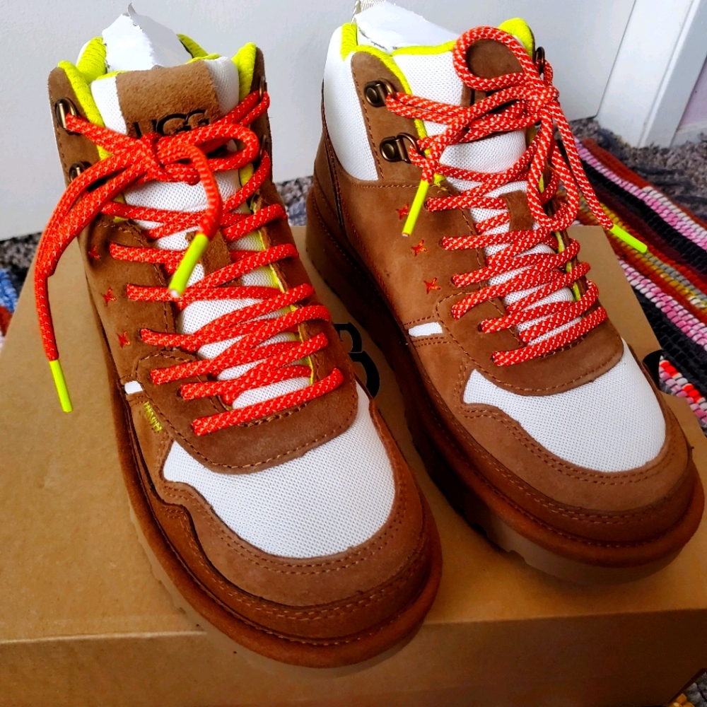 UGG Brown and White Sneakers with Red Laces